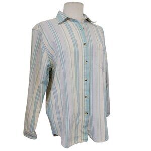Vintage Erika & Co 100% Cotton Vertical Stripped Long Sleeve Button Front Shirt